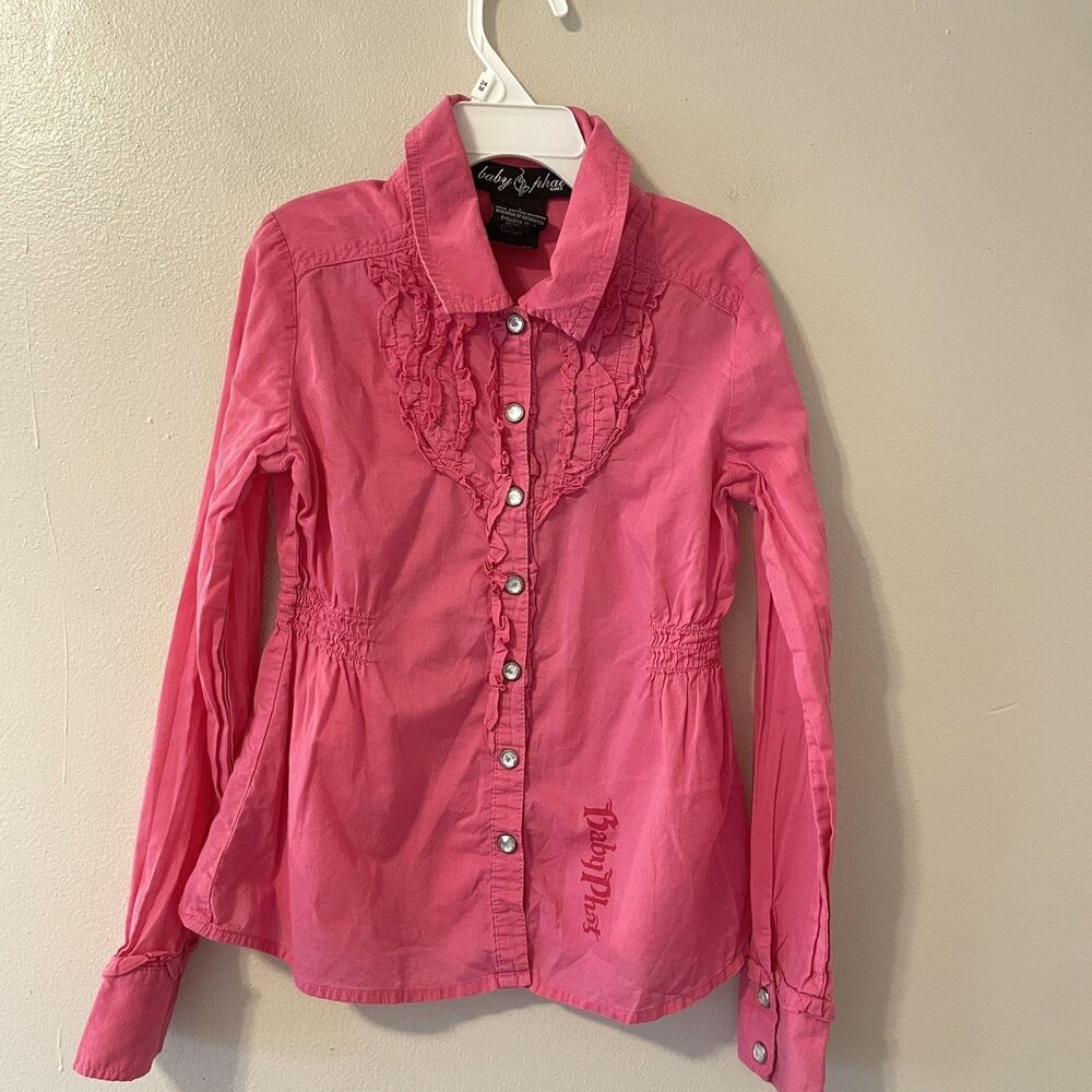 Baby Phat Girls Y2K Button Down Ruffle Top Bedazzled Sz S